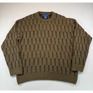 Towncraft Men’s Large Patterned Knit Sweater Brown Crewneck Made Korea